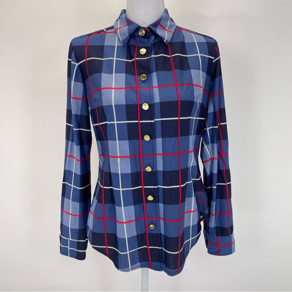 Jude Connally Blouse Size 8 Blue/Red